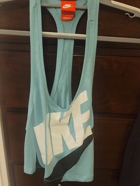 Nike Light Aqua Racerback Tank with White Logo and Black Swoosh